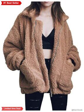 Faux Fur Lined Fleece Zip Coat Oversized Warm Winter Jacket